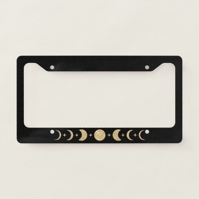 gold moon phase License Plate Frame funny (Front)