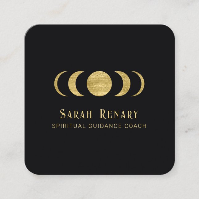 Gold Moon Phases Astrogoly Square Business Card (Front)