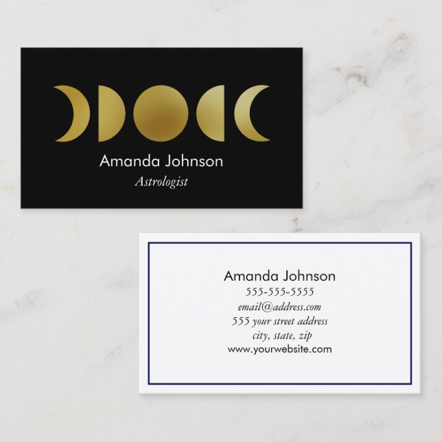 Gold Moon Phases Astrology Yoga Holistic Healer Business Card (Front/Back)
