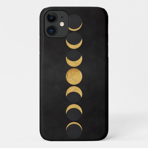 Gold moon phases black textured background  iPhone 11 case