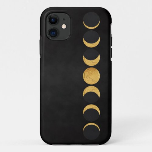 Gold moon phases black textured background  iPhone 11 case