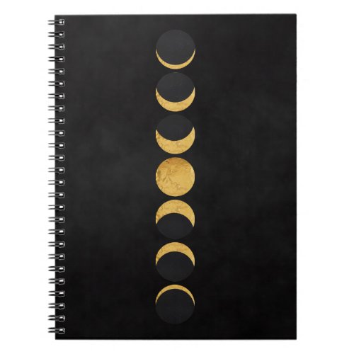Gold moon phases black textured background  notebook