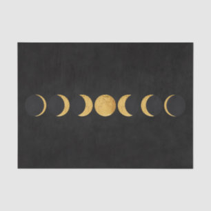 Gold moon phases black textured background tissue paper