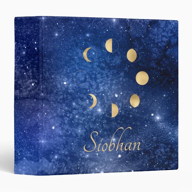 Gold Moon Phases Celestial Sky Personalized 3 Ring Binder (Front/Spine)