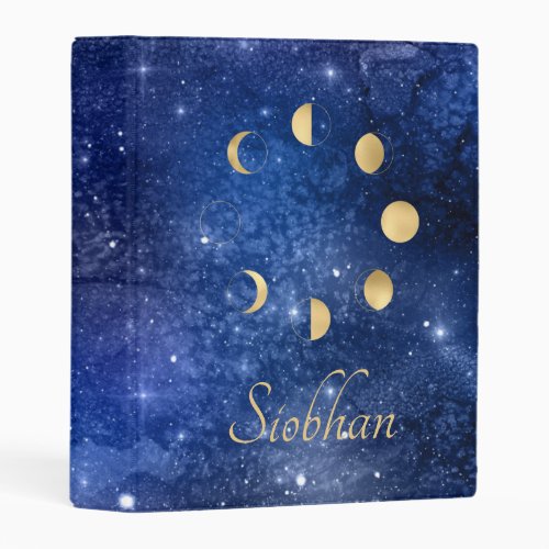 Gold Moon Phases Celestial Sky Personalized Mini Binder