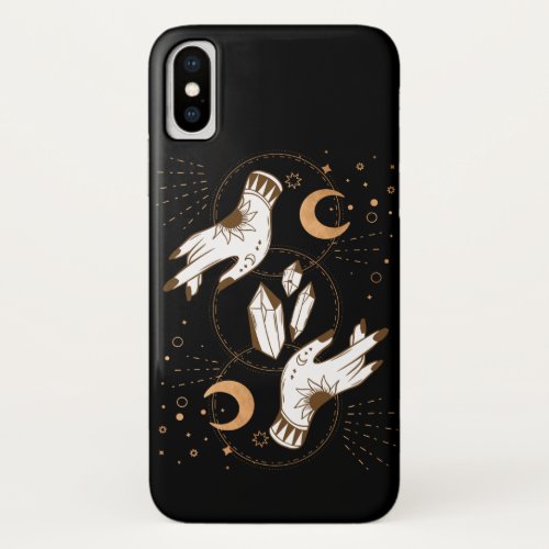 Gold moon phases crystals henna tattoo hands  iPhone x case