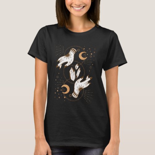 Gold moon phases crystals henna tattoo hands  T_Shirt