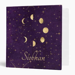 Gold Moon Phases Purple Stars Personalized 3 Ring Binder