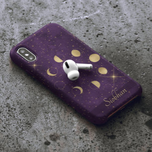 Gold Moon Phases Purple Stars Personalized Case-Mate iPhone 14 Case