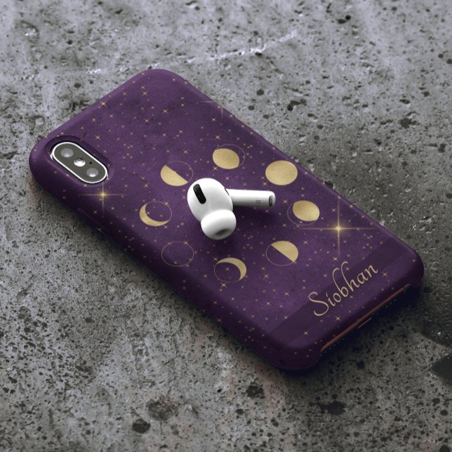 Gold Moon Phases Purple Stars Personalized Case-Mate iPhone Case (Creator Uploaded)