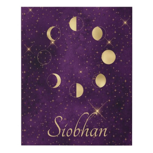 Gold Moon Phases Purple Stars Personalized Faux Canvas Print