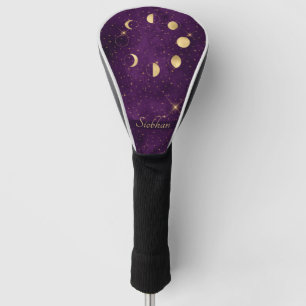 Gold Moon Phases Purple Stars Personalized Golf Head Cover
