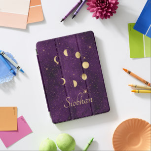 Gold Moon Phases Purple Stars Personalized iPad Pro Cover