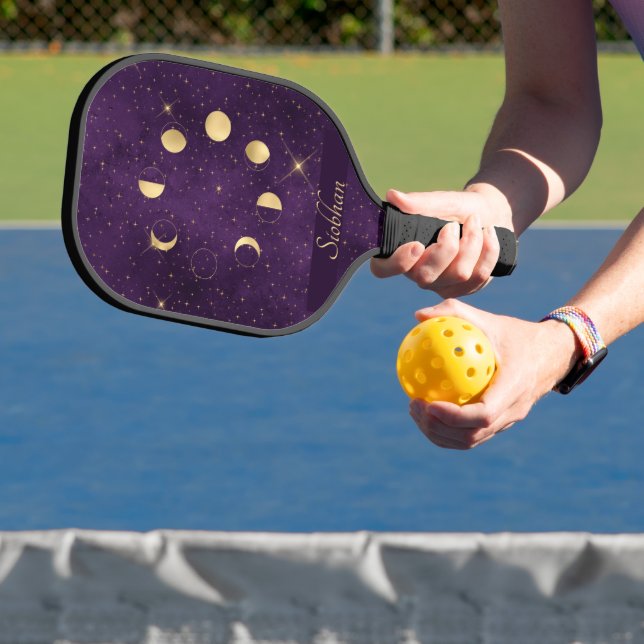 Gold Moon Phases Purple Stars Personalized   Pickleball Paddle (Insitu)