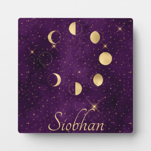 Gold Moon Phases Purple Stars Personalized Plaque