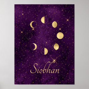 Gold Moon Phases Purple Stars Personalized Poster