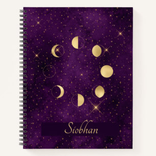 Gold Moon Phases Purple Stars Personalized Sketch Notebook