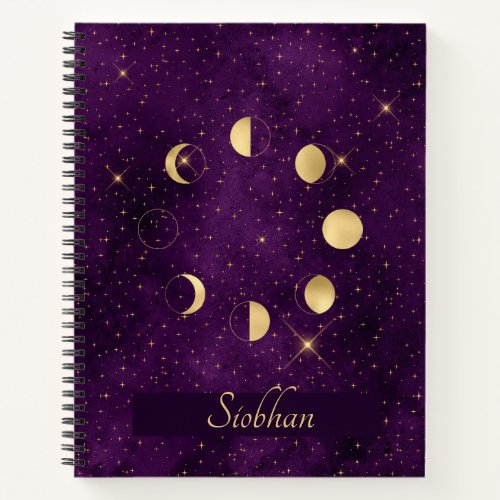 Gold Moon Phases Purple Stars Personalized Sketch Notebook