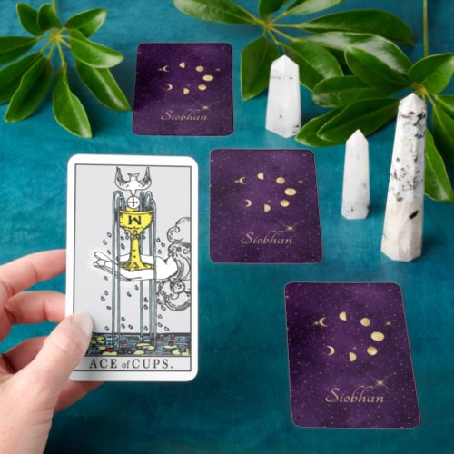 Gold Moon Phases Purple Stars Personalized   Tarot Cards