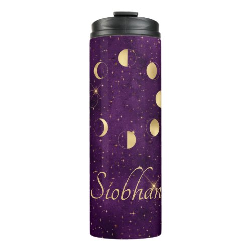 Gold Moon Phases Purple Stars Personalized  Thermal Tumbler