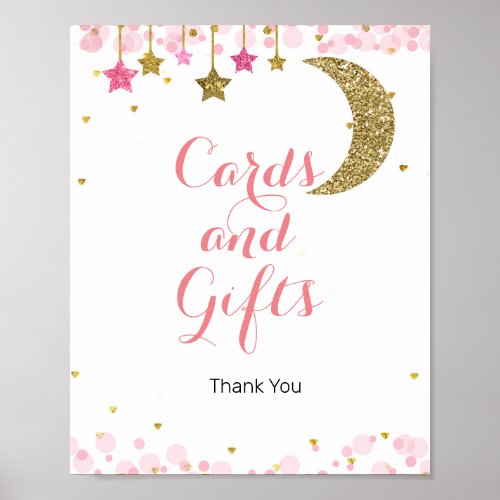 Gold moon pink star Cards and Gifts Sign