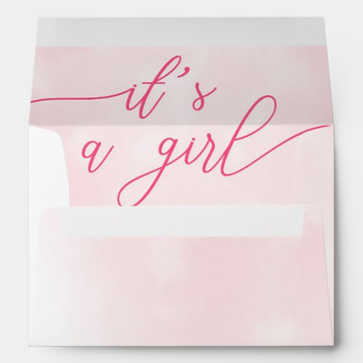 Gold Moon Pink Watercolor It's a Girl Baby Shower Envelope | Zazzle