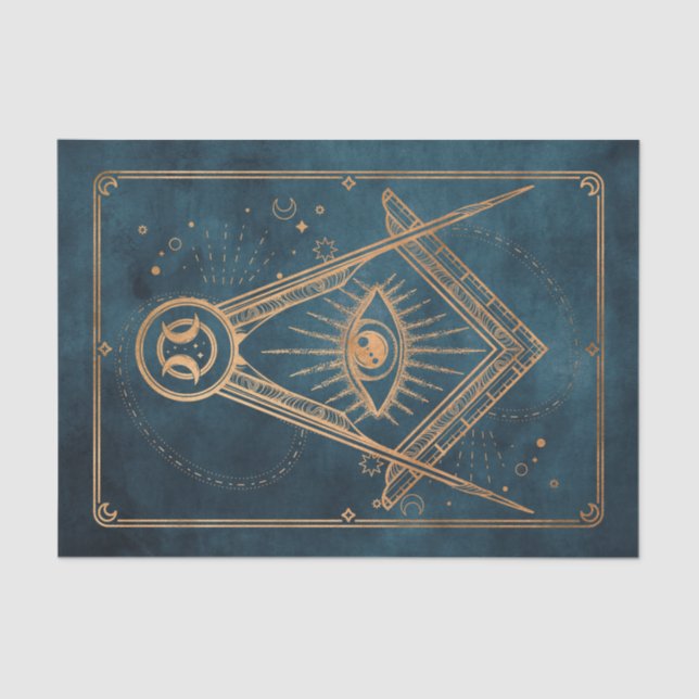 Gold moon stars all seeing eye tarot alchemy blue tissue paper (Front)
