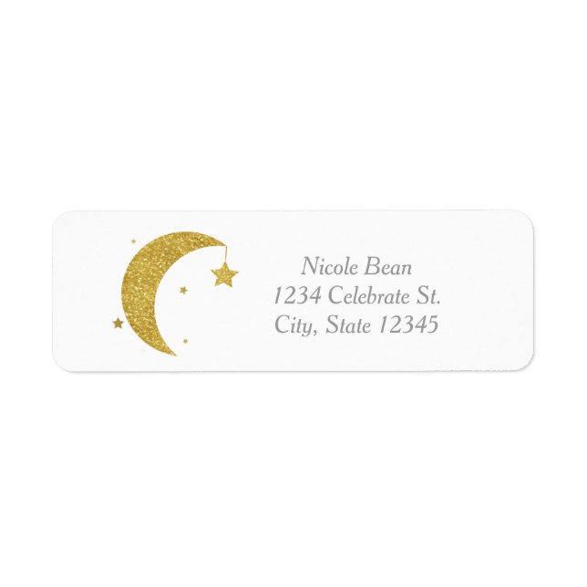 Gold Moon & Stars Baby Shower White Invitation Label (Front)