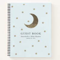 Gold Moon & Stars Blue Baby Shower Guest Book