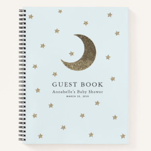 Gold Moon & Stars Blue Baby Shower Guest Book