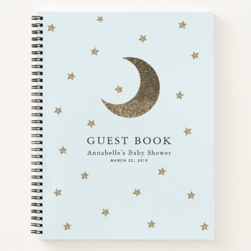 Gold Moon  Stars Blue Baby Shower Guest Book