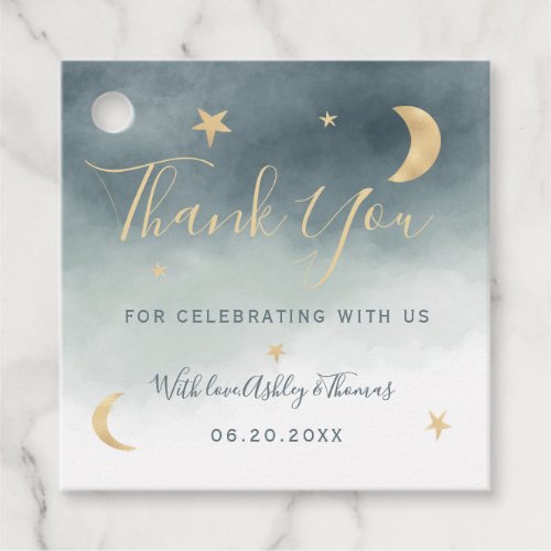 Gold moon stars blue photo thank you baby shower favor tags