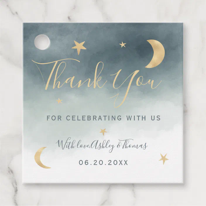 Gold Moon Stars Blue Photo Thank You Baby Shower Favor Tags Zazzle Com