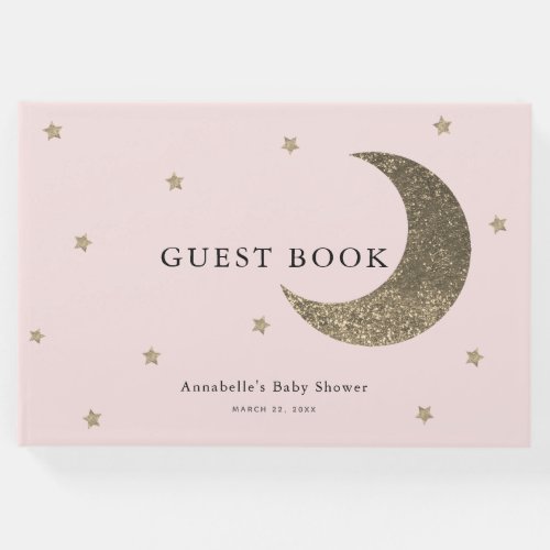 Gold Moon  Stars Blush Pink Baby Shower Guest Book