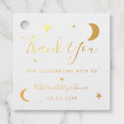 Gold moon stars foil photo thank you baby shower foil favor tags