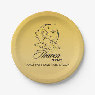 Gold Moon Stars Heaven Sent Baby Shower Paper Plates