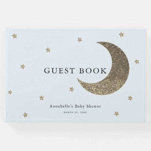 Gold Moon  Stars Light Blue Baby Shower Guest Book