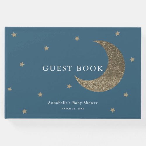 Gold Moon  Stars Navy Blue Baby Shower Guest Book