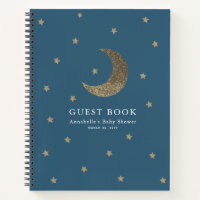 Gold Moon & Stars Navy Blue Baby Shower Guest Book