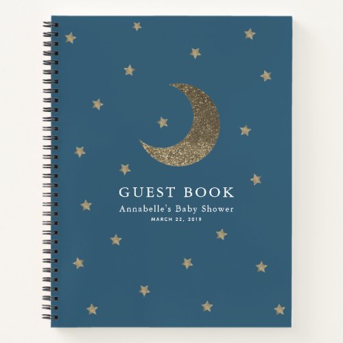 Gold Moon  Stars Navy Blue Baby Shower Guest Book