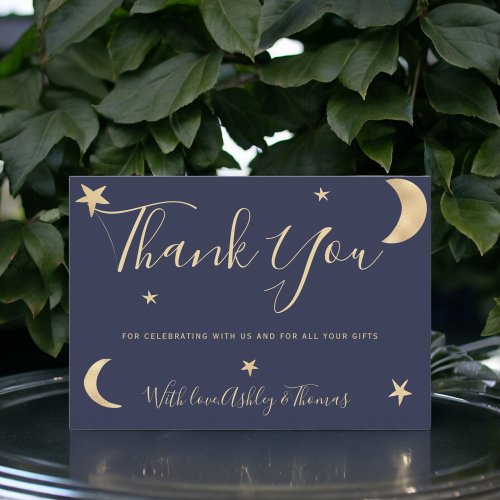 Gold moon stars navy blue thank you baby shower