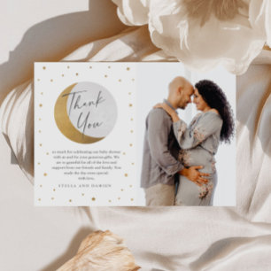 Gold Moon & Stars Photo Baby Shower Thank You Card