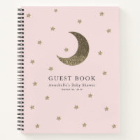 Gold Moon & Stars Pink Baby Shower Guest Book