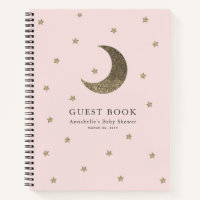 Gold Moon & Stars Pink Baby Shower Guest Book