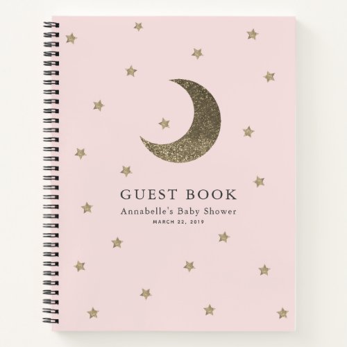 Gold Moon  Stars Pink Baby Shower Guest Book