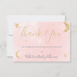 Gold moon stars pink photo thank you baby shower card