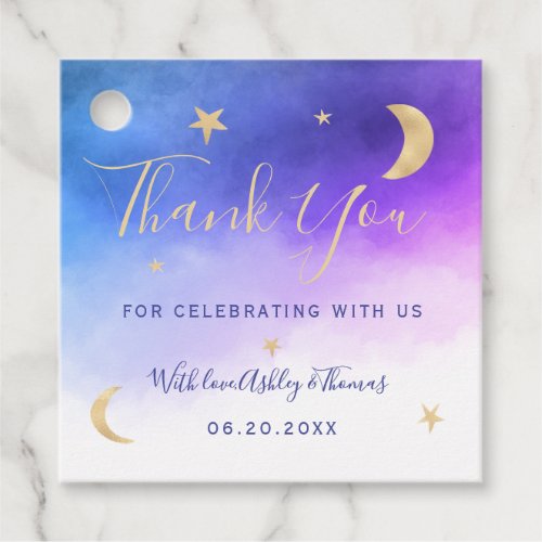Gold moon stars pink photo thank you baby shower favor tags