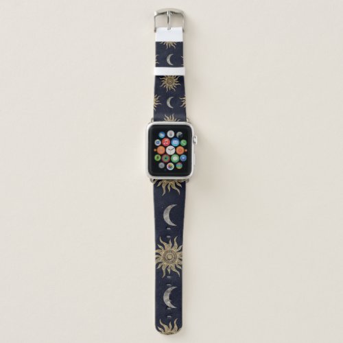 Gold Moon Sun Mandala Blue Night Sky Pattern Apple Watch Band