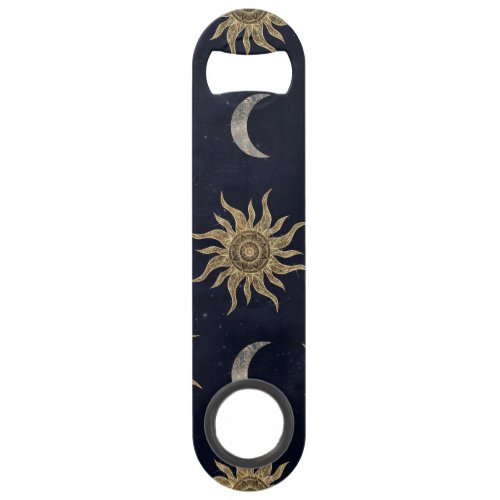 Gold Moon Sun Mandala Blue Night Sky Pattern Bar Key