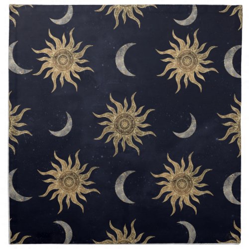 Gold Moon Sun Mandala Blue Night Sky Pattern Cloth Napkin